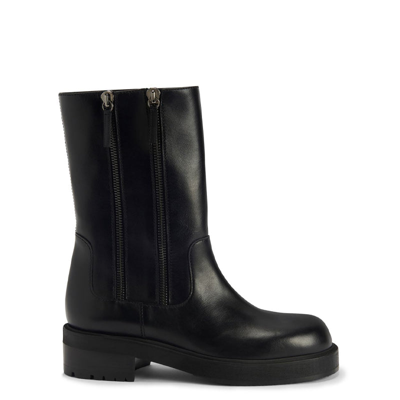 Leather High Top Side Zipper Ankle Boots