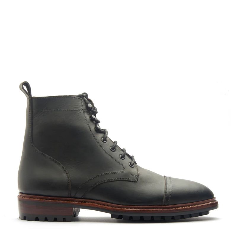 Premium Leather Lace-Up Cap-Toe Derby Boot Brown