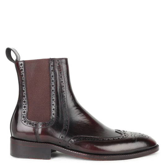 Men Polished Leather Wingtip Chelsea Boots