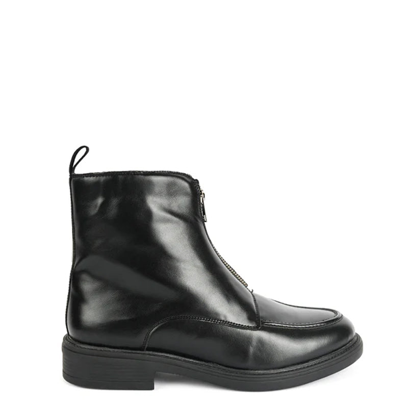 Polished Leather Front Zip-Up Brown Boot For Men