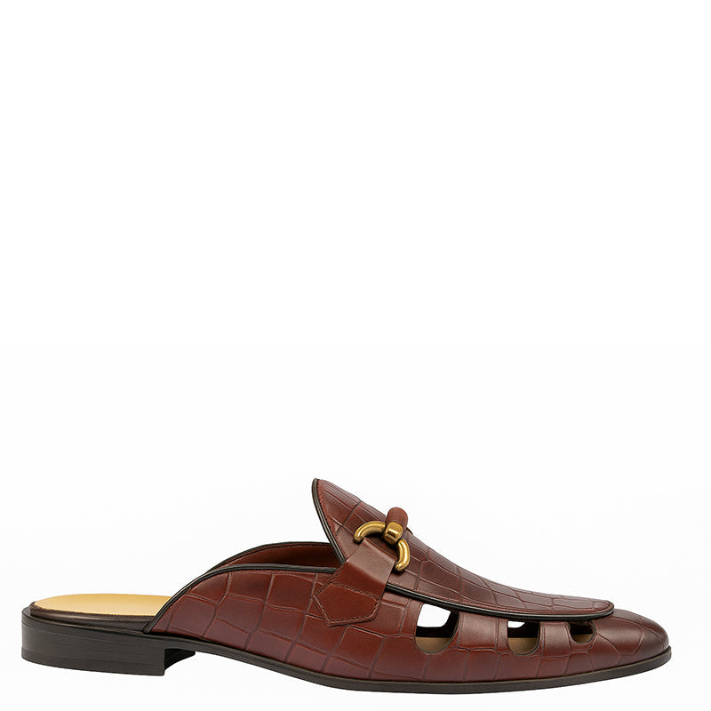 Comfort Textured Round Toe Leather Mules