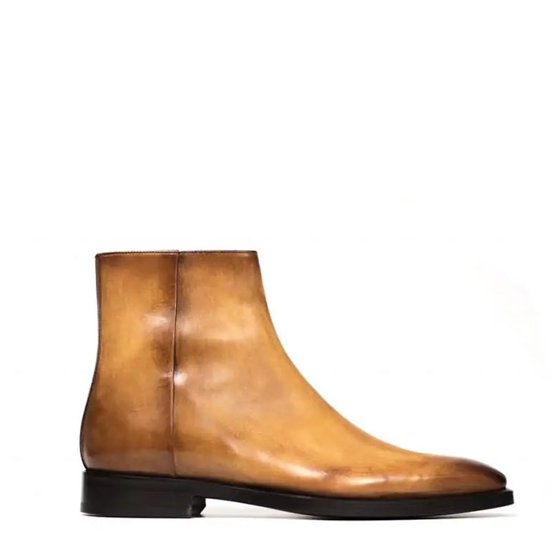 Men Solid Shiny Leather Side-Zipper Black Boot