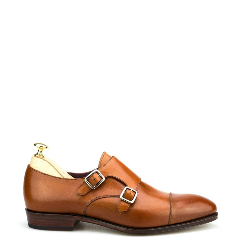 Premium Captoe Leather Double MonkStrap Shoe Brown