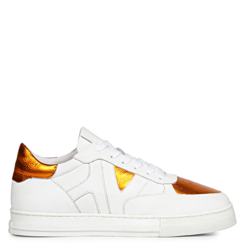 Leather Handcrafted White and Yellow Sneaker For Men