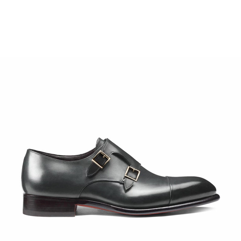 Leather Double Monk Strap Men Shoes