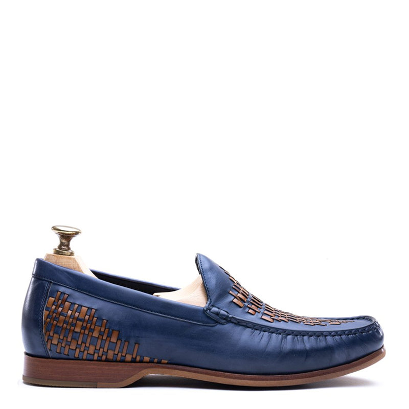 Men Slip-On Leather Tassel Loafer Blue