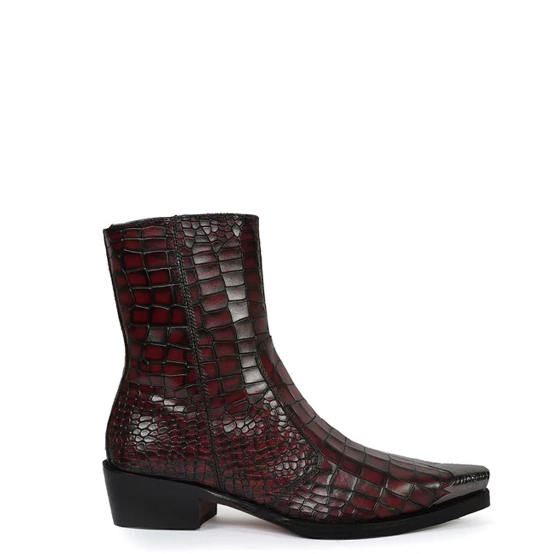 Luxury Croco Print Leather Side-Zipper Boot Black