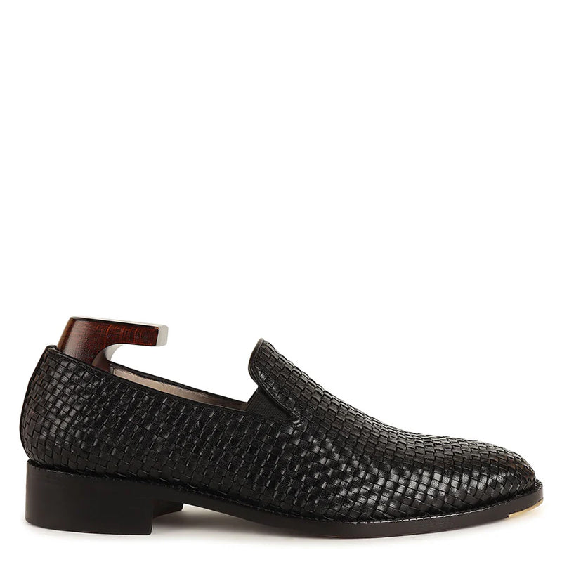Men Classic Woven Pure Leather Loafer Black