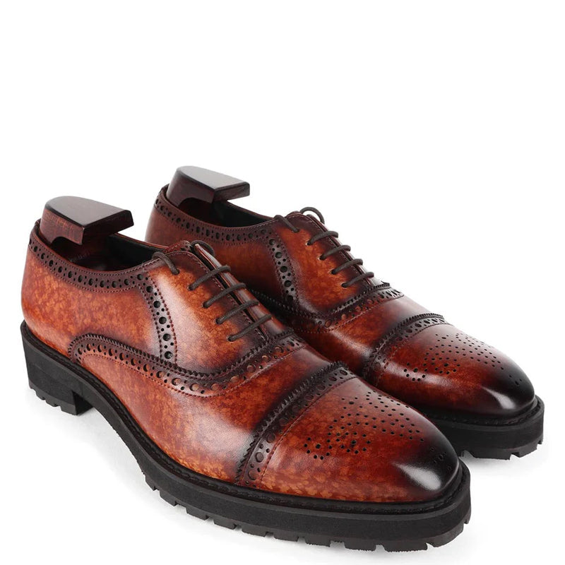 Patina Captoe Leather Formal Oxford Shoe Tan