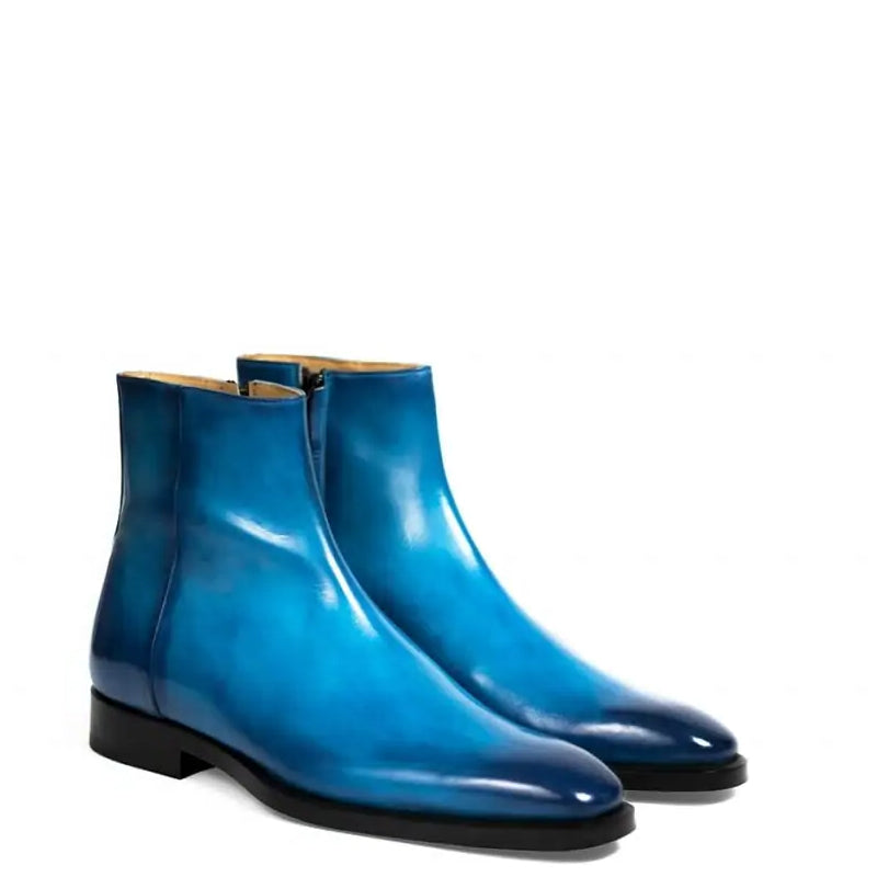 Men Solid Shiny Leather Side-Zipper Black Boot