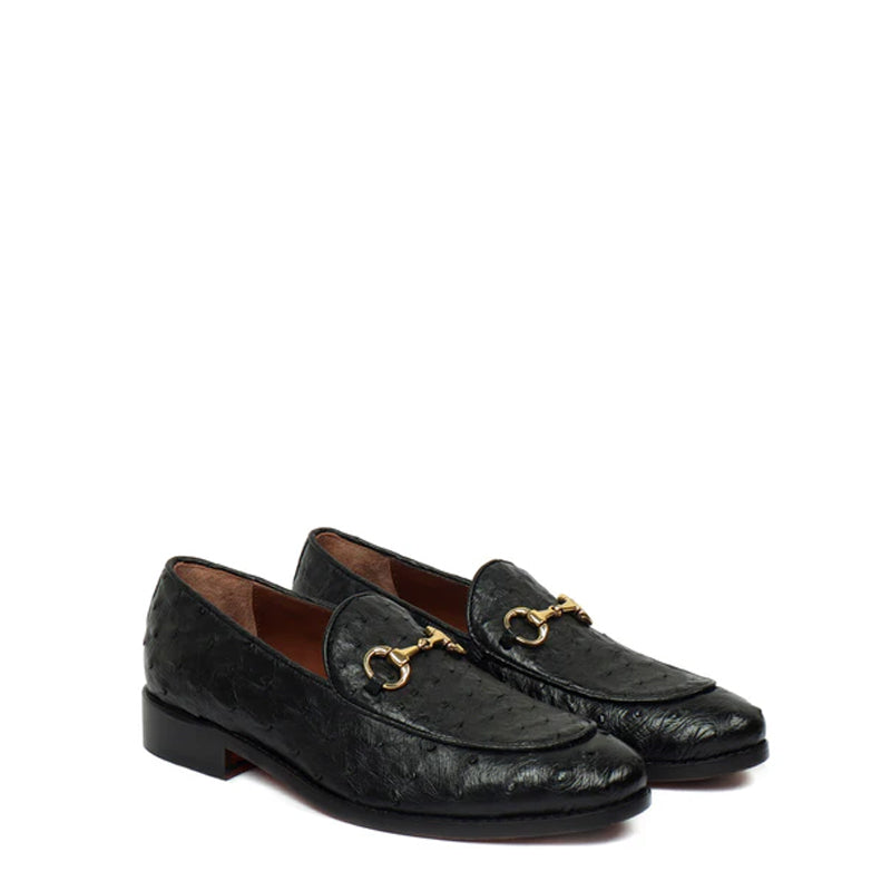 Leather Dot Pattern Horsbit Gold Buckled Loafers