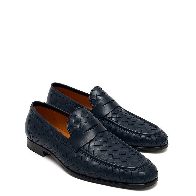 Tan Woven Texture Leather Loafer for Men