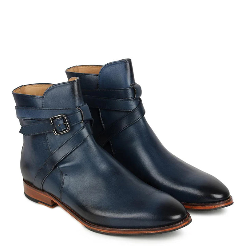 Leather Jodhpuri Chukka Boots With Buckle