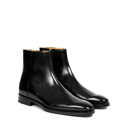 Men Solid Shiny Leather Side-Zipper Black Boot