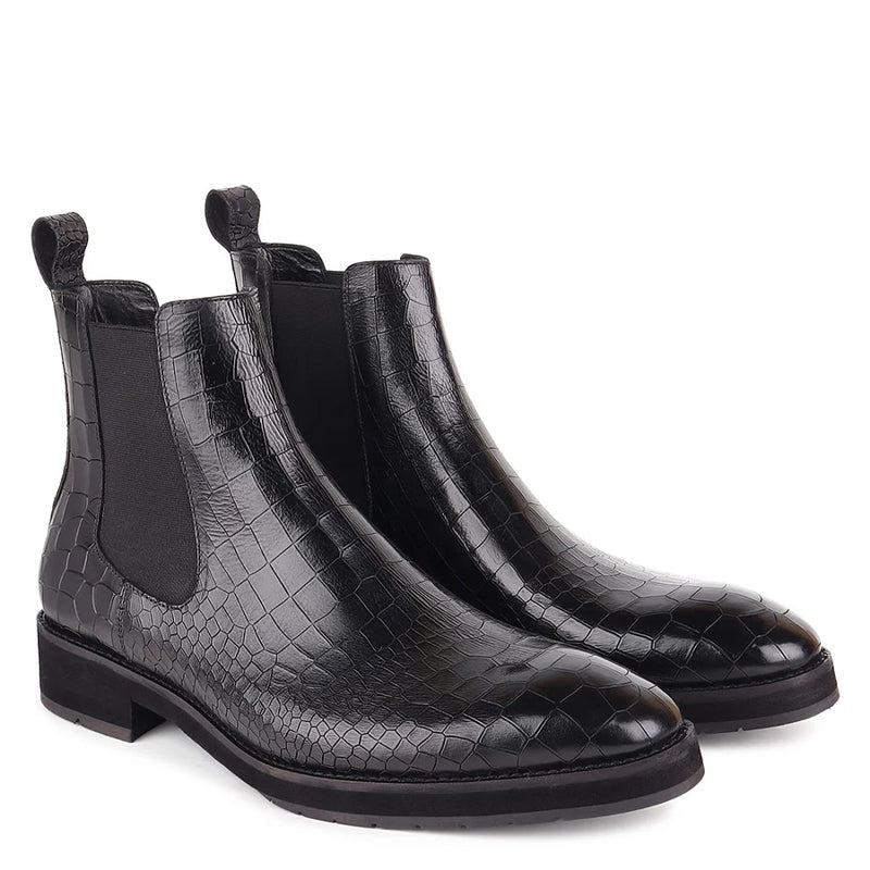 Stylish Croco Italian Leather Chelsea Boot Black