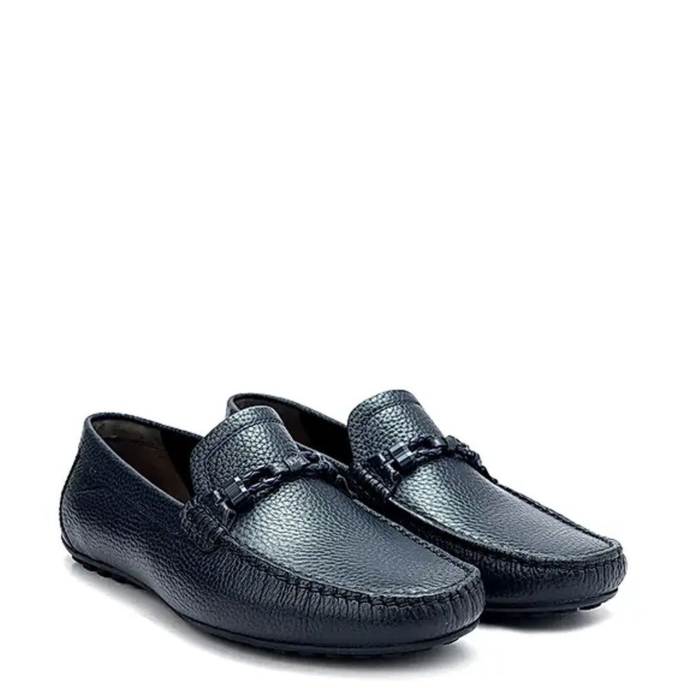 Men Textured Leather Driving Black Loafer