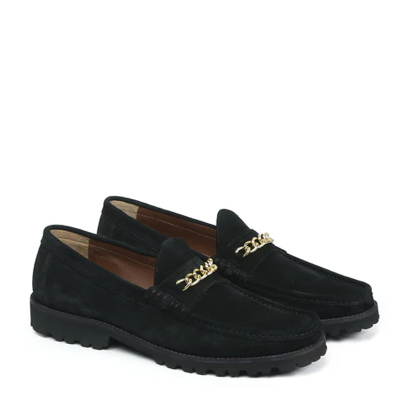 Men Suede Leather Loafers With Golden Brown Chain