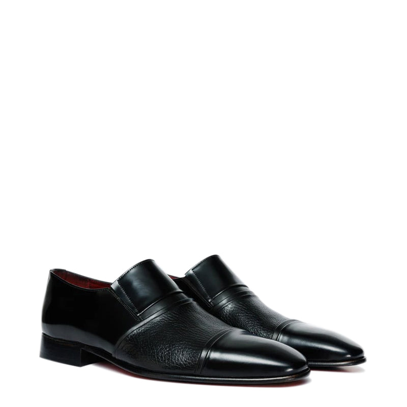 Wine Leather Cap Toe Loafer Men Shoe
