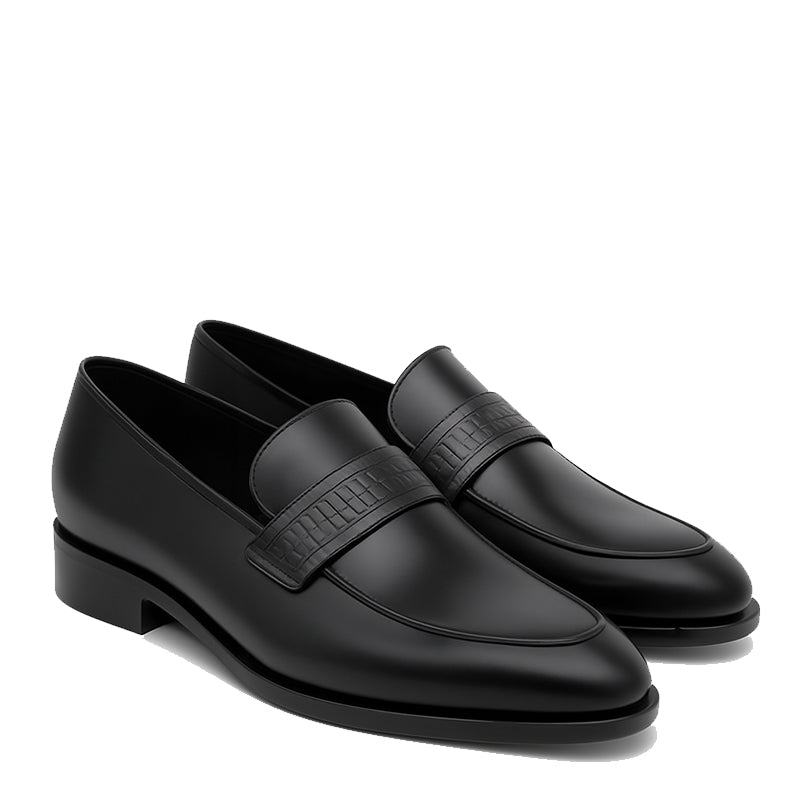 Luxury Black Leather Loafer With Textured Strap
