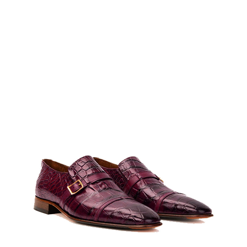 Wine Leather Single Monk Strap Cap Toe Men Shoe