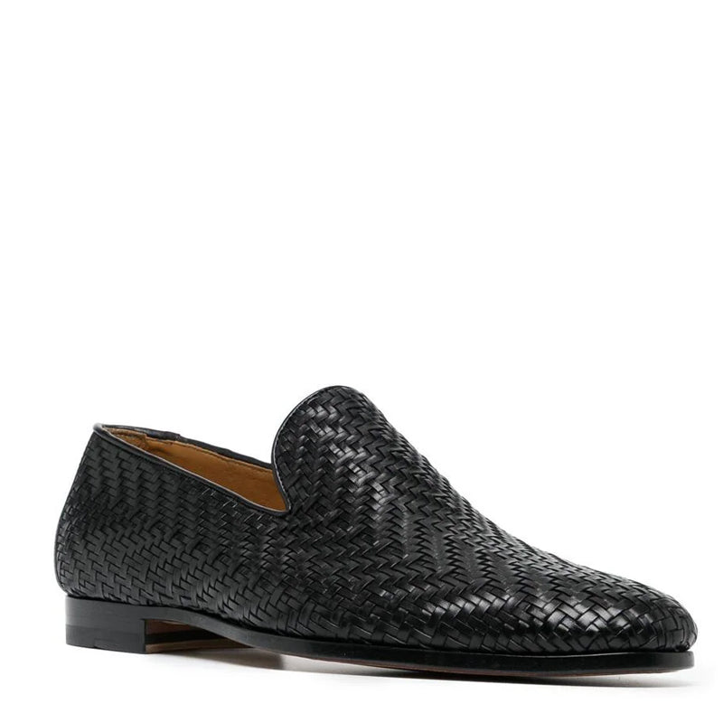 Handmade Woven Solid Leather Loafers