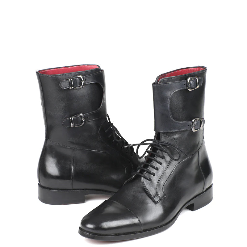 Men Cap-Toe Leather High Ankle Boot Black