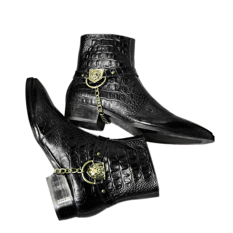 Croco Side Buckle Chelsea Boots