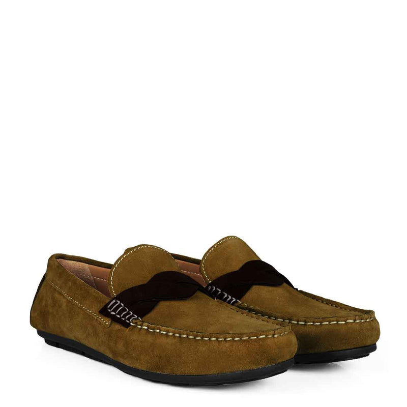 Penny Suede Cross Strap Leather Tan Loafer