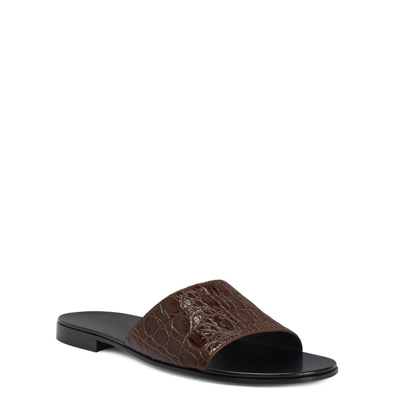 Pure Leather Croco Textured Brown Sandal