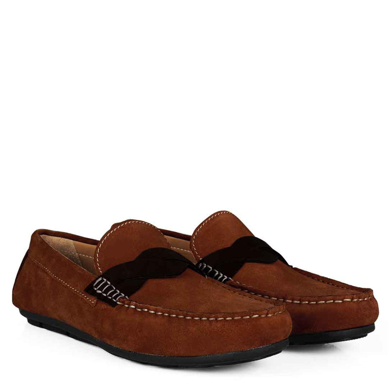 Penny Suede Cross Strap Leather Dark Brown Loafer