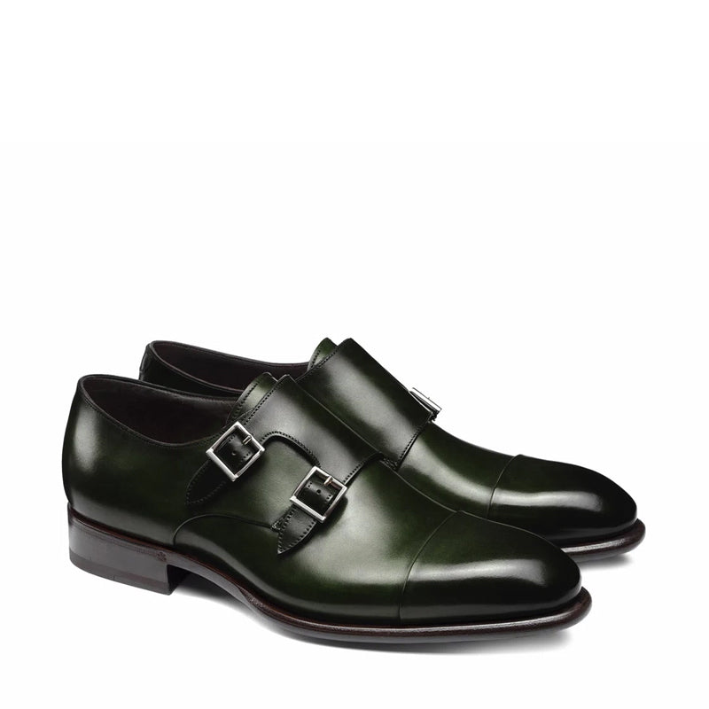 Leather Double Monk Strap Men Shoes