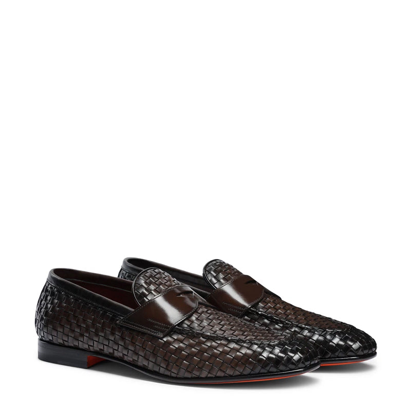 Penny Woven Shiny Leather Grey Loafer