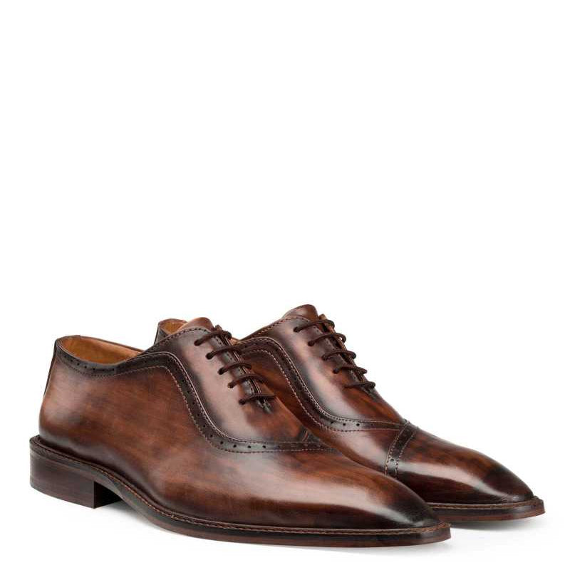 Wooden Finish Handpainted Pure Leather Oxford Shoes