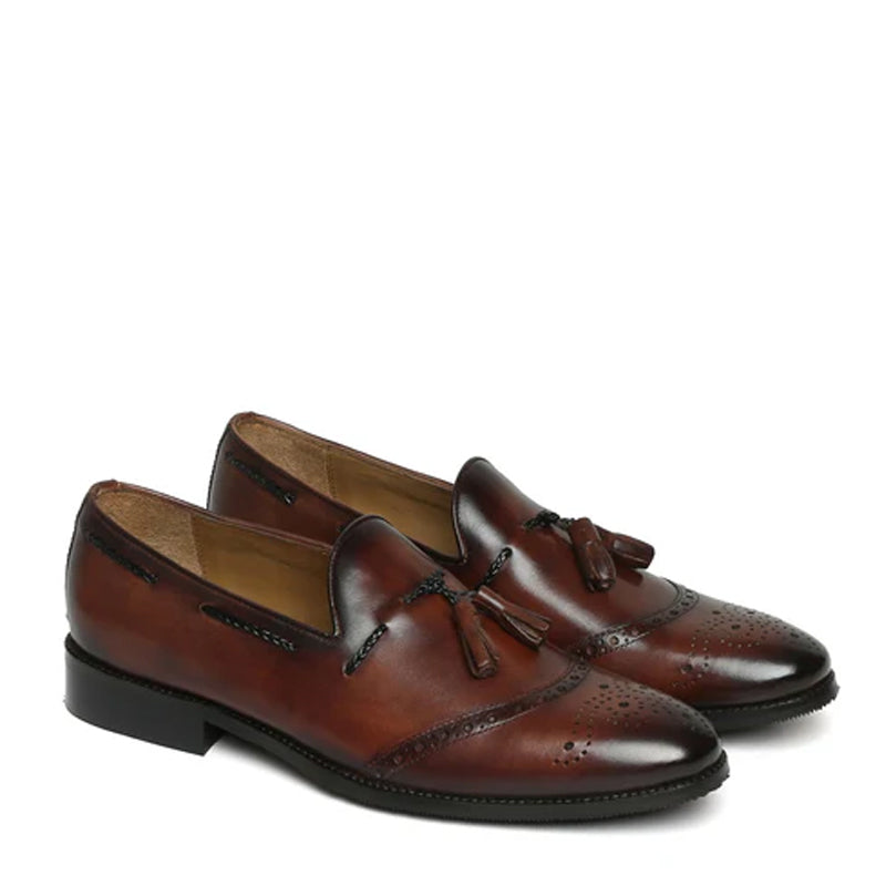 HandPainted  Leather Slip-On Tassel Tan Loafer