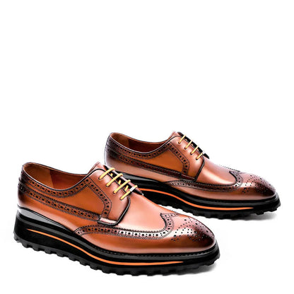 Luxury Shiny Leather Brogue Wingtip Shoe