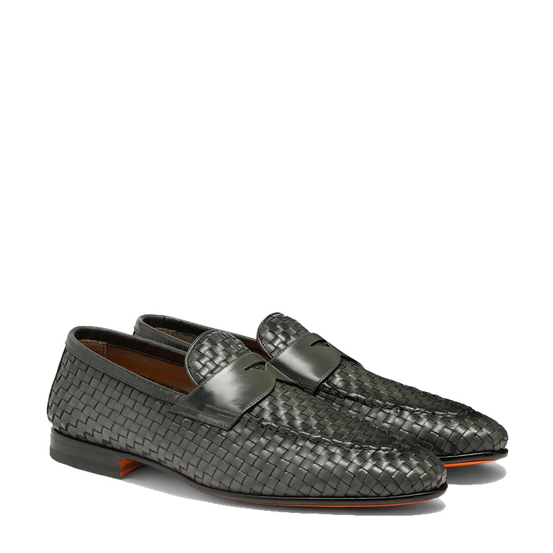 Penny Woven Shiny Leather Brown Loafer