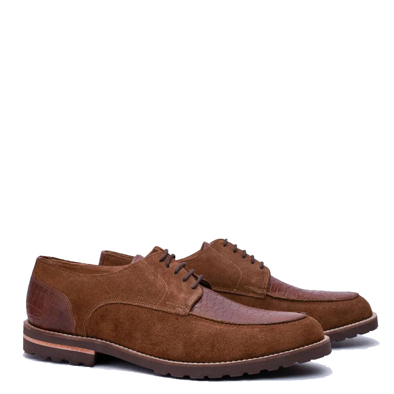 Suede Dual Tone Croco Leather Derby Shoe Tan