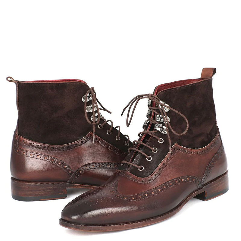 Men Suede Leather High Wingtip Ankle Boot Brown