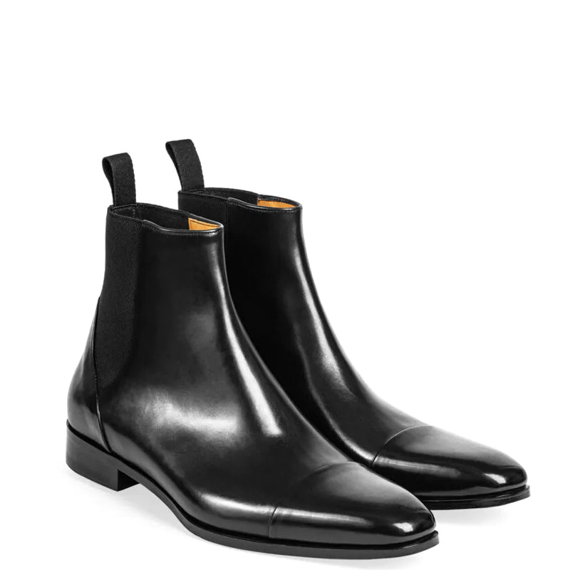 Polished Shiny Leather Cap-Toe Chelsea Boots