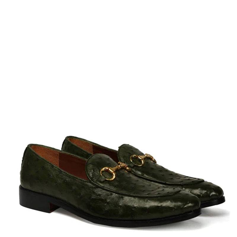 Men Dot Pattern Leather Horsbit Gold Buckled Loafers