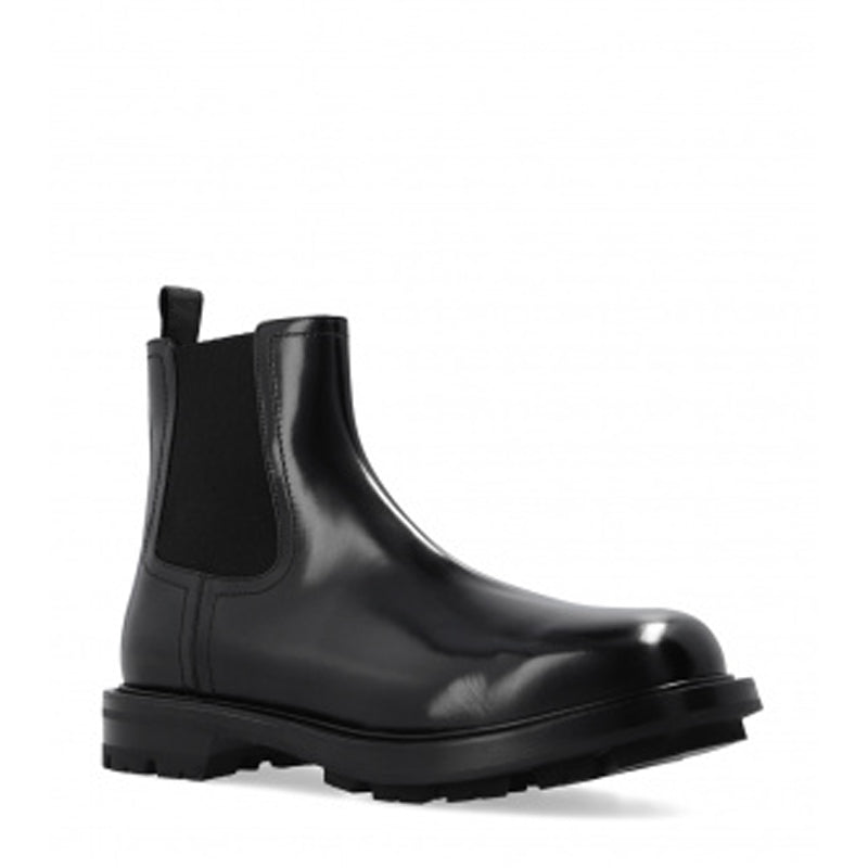Black Leather Mid-Top Chelsea Boots