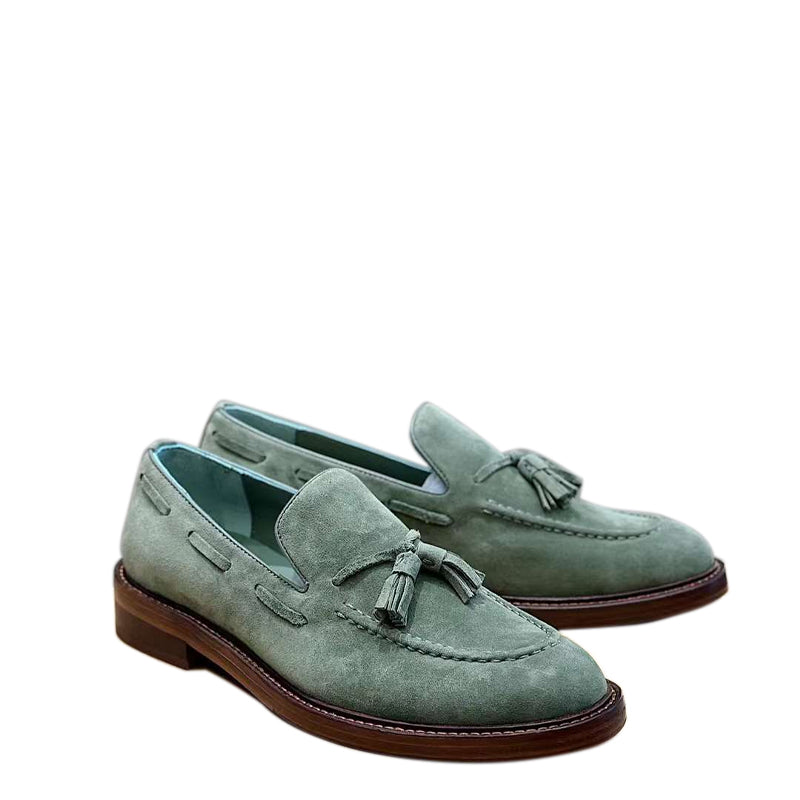 Comfort Tassel Penny Loafer in Gray Suede Leather