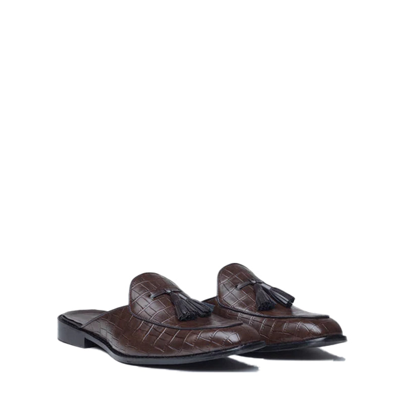 Croco Slip-On Leather Mule Brown