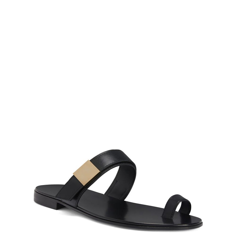 Open Toe Double Strap Leather Stylish Black Sandal