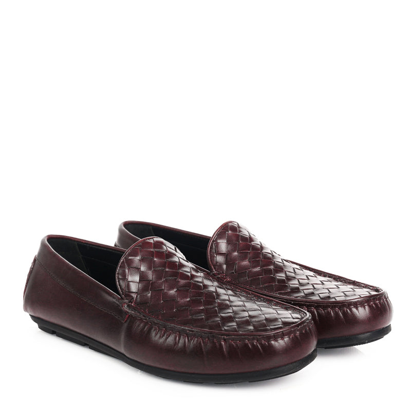 Leather Weaved Textured  Driving Tan Loafer