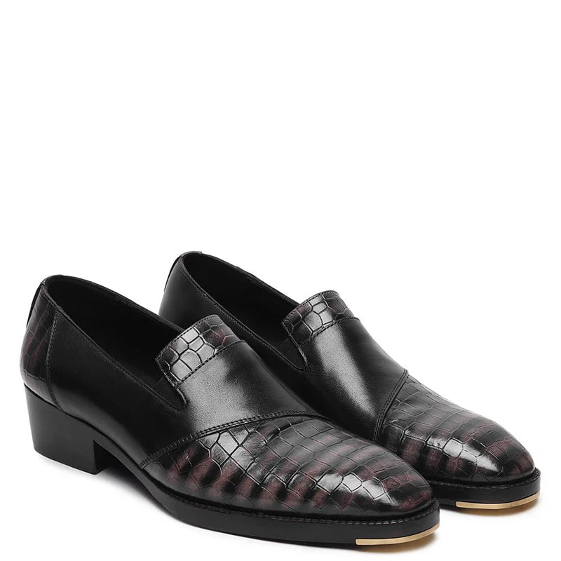 Patina Croco Mirror Glossed Cuban Heel Loafer Black