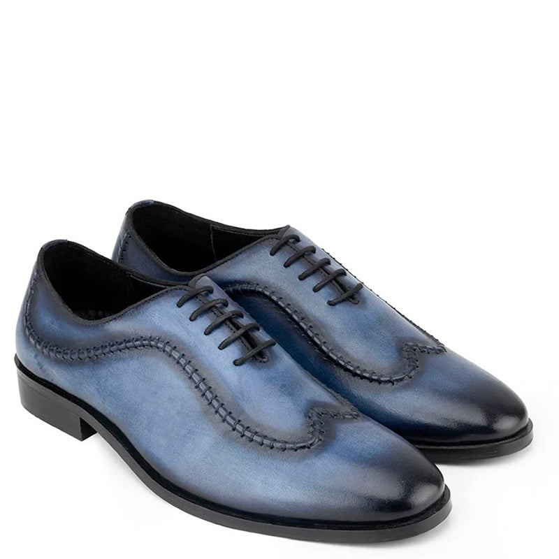 Patina Stitched Wholecut Leather Stylish Oxford Shoe Blue