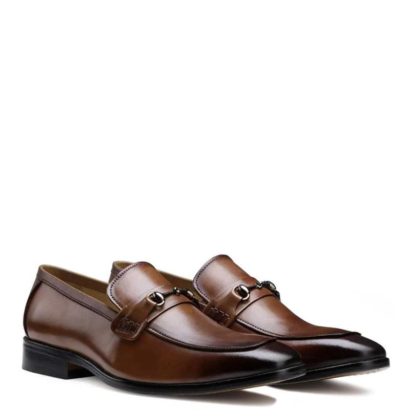 Men Classic Design Leather Brown Loafers With Buckle