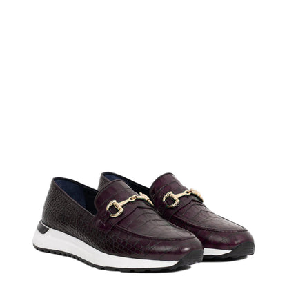 Crocodile Leather Loafer Men's Shoe Wine
