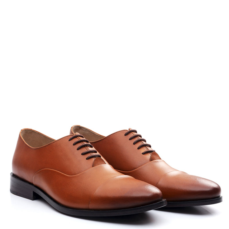 Polished Leather Captoe Plain Oxford Shoe Dark Brown